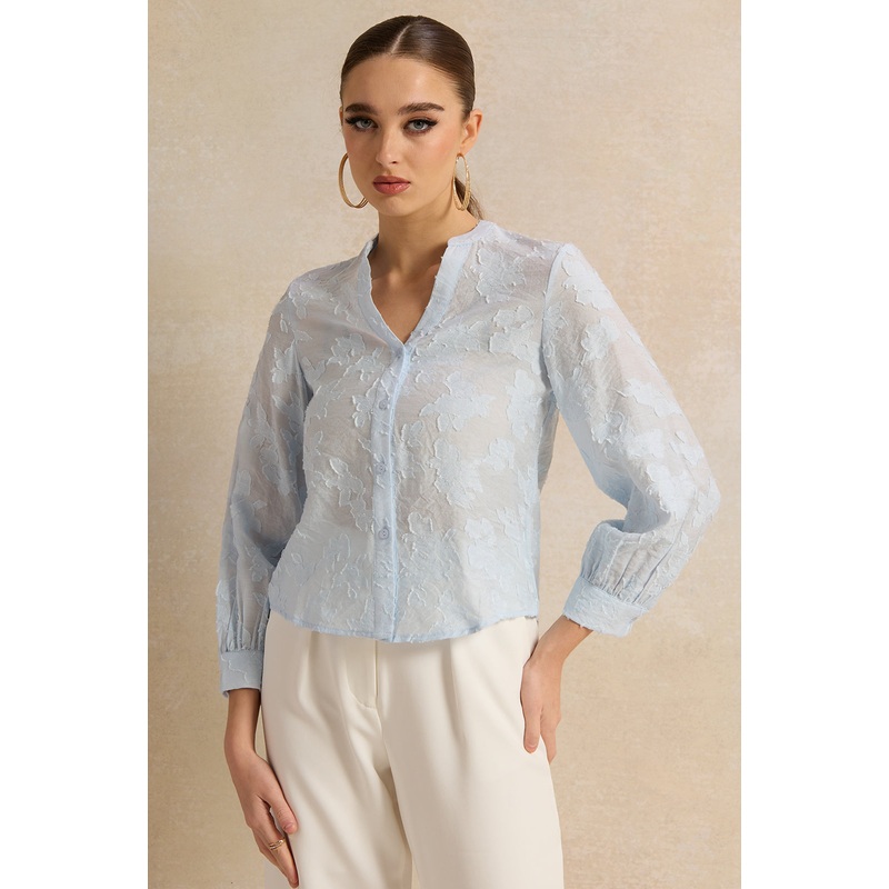 Women Blue Jacquard Blouse|UK8|UK10|UK12|UK14|UK16|UK18