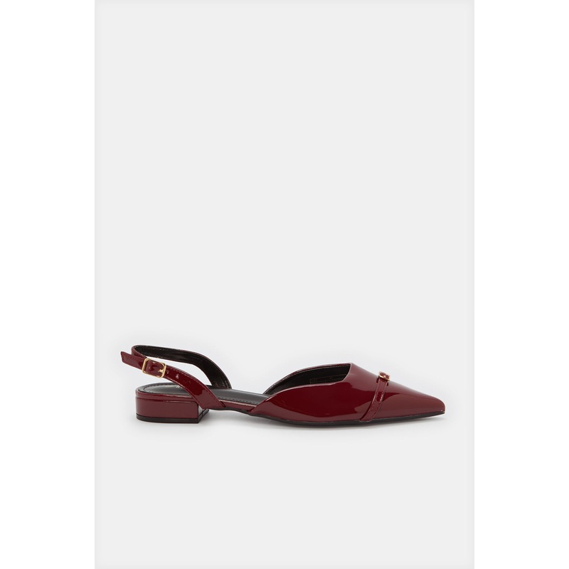 Women Burgundy Buckle Trim Slingback Mule