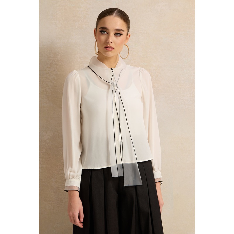 Women Ivory Collared Button Down Blouse