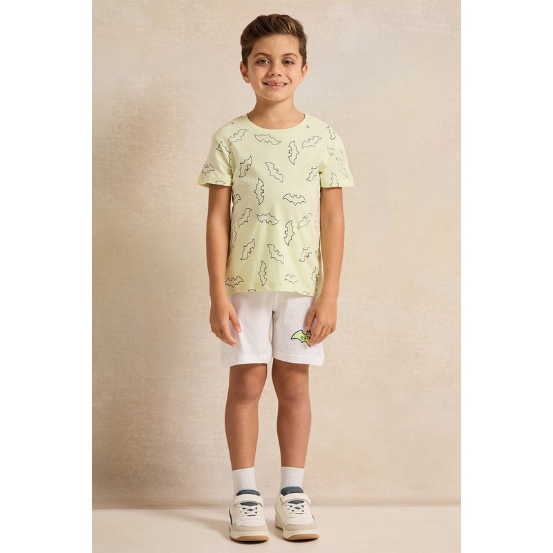 Boys Cream And White Batman T-shirt And Short Set