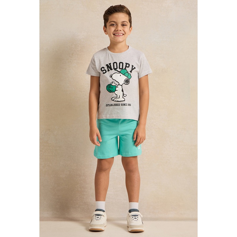Boys Grey And green Snoopy T-shirt And Short Set