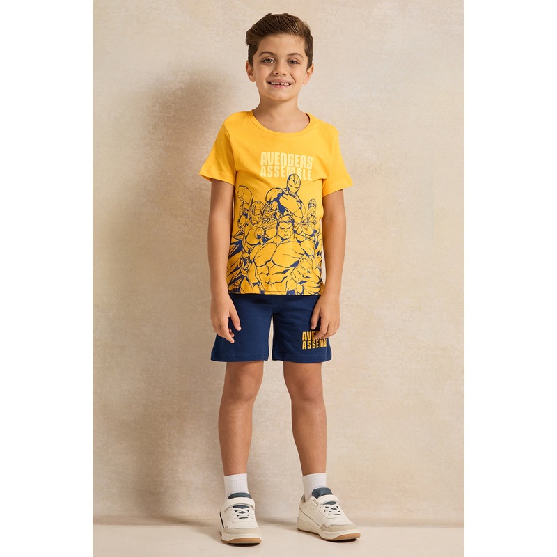 Boys Yellow And Navy Avengers T-shirt And Short Set