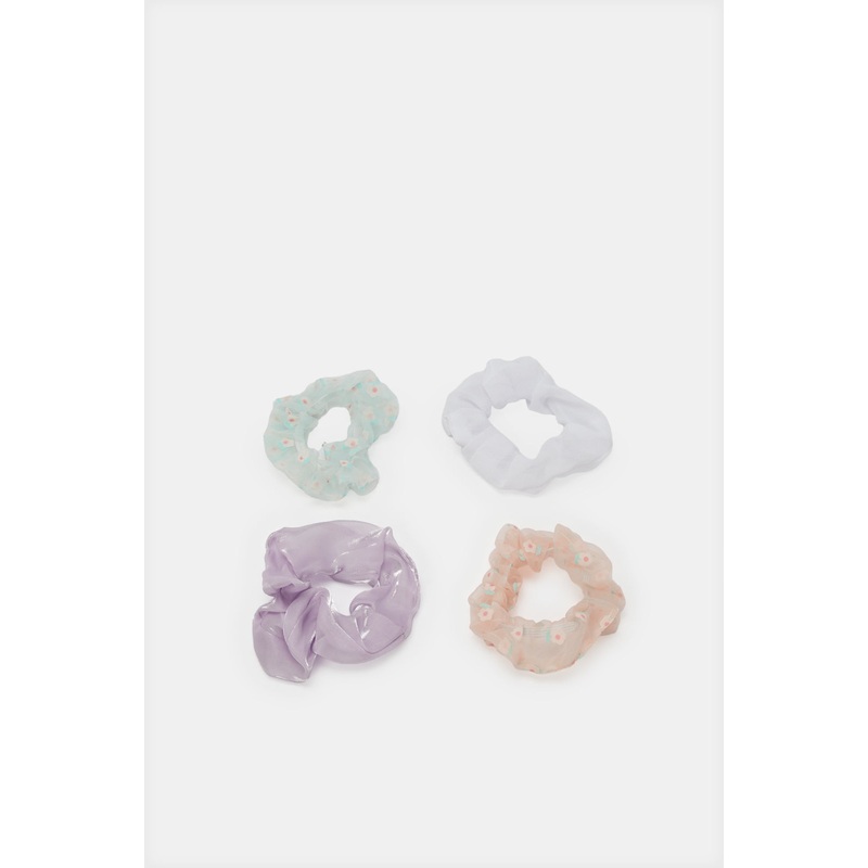 Girls Assorted Embellished Hair Scrunchy Set (Pack of 4)