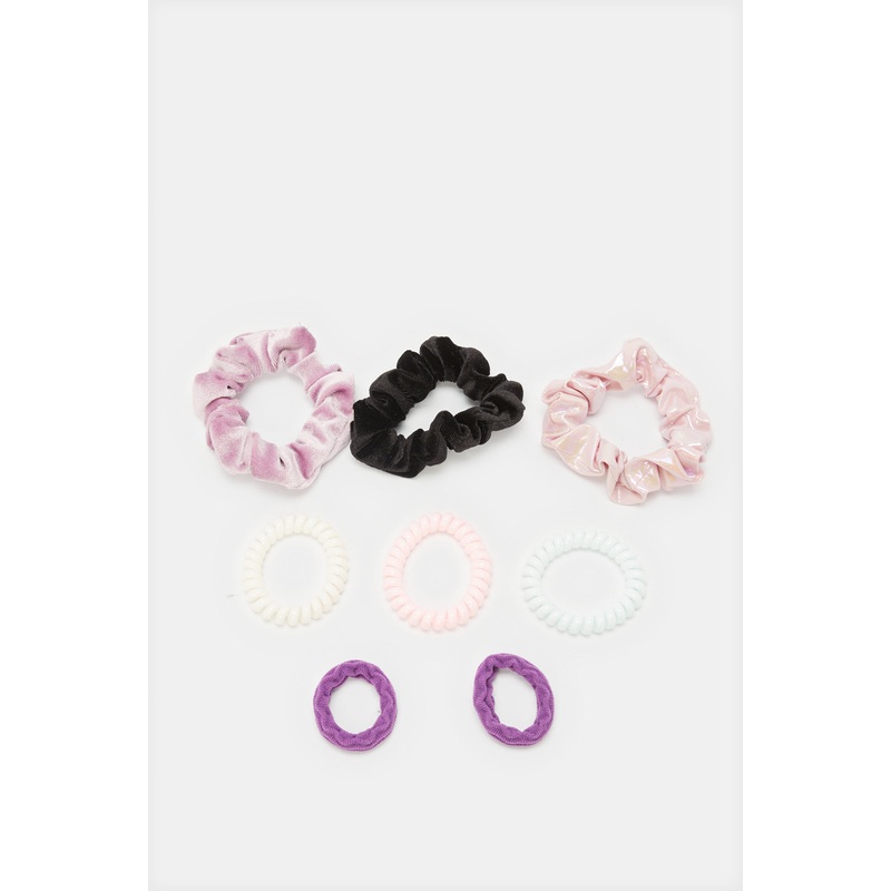 Girls Assorted Embellished Hair Scrunchy Set (Pack of 8)