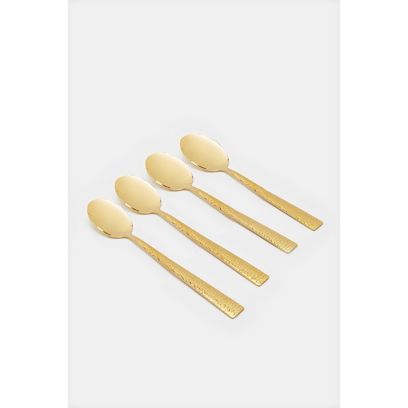 Gold Dinner Spoon Hammered Finish Set (4 Piece)