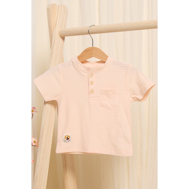 Infant Boys Beige Jacquard Henley T-Shirt