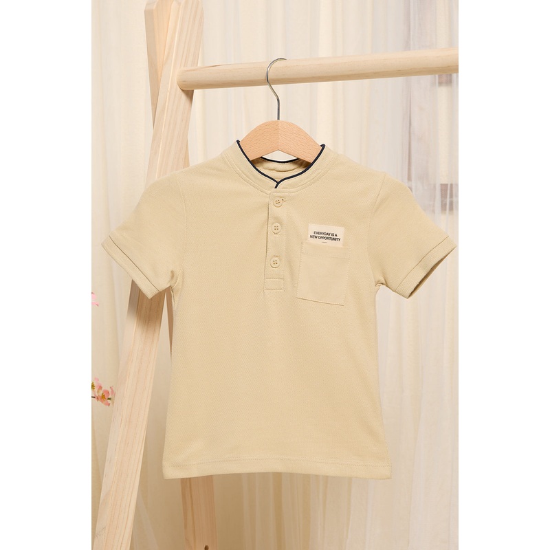Infant Boys Beige Mandarin Polo Shirt