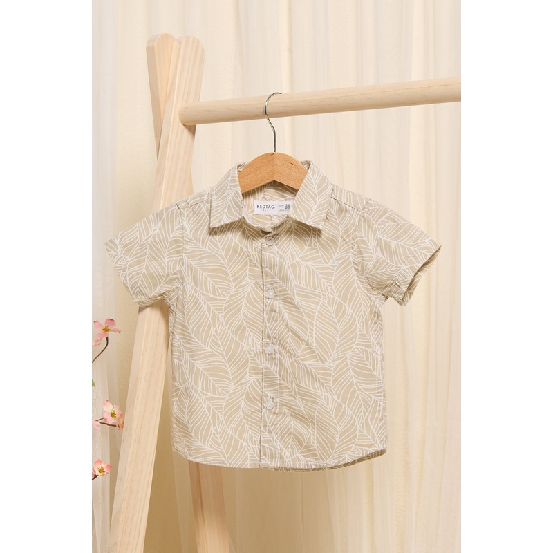 Infant Boys Beige Printed Shirt Set (2 Piece)