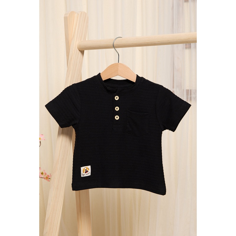 Infant Boys Black Jacquard Henley T-Shirt