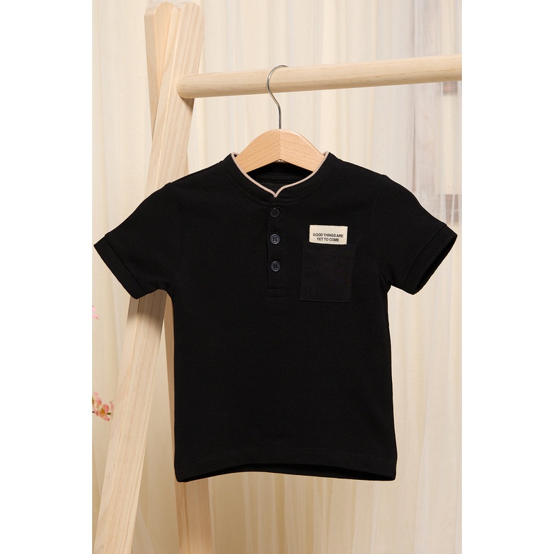 Infant Boys Black Mandarin Polo Shirt