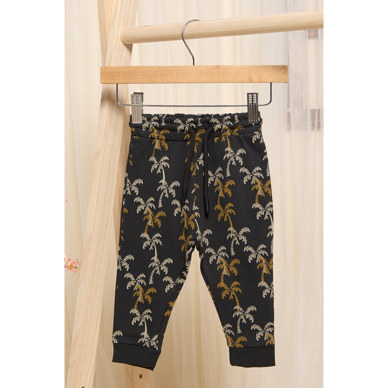 Infant Boys Black Printed Active Pants