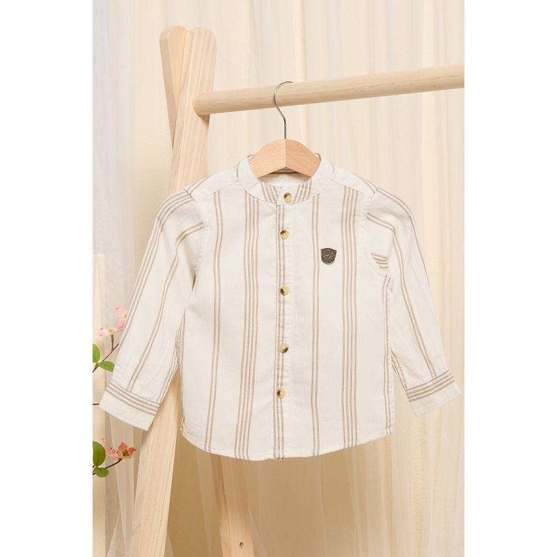 Infant Boys White And Beige Striped Shirt