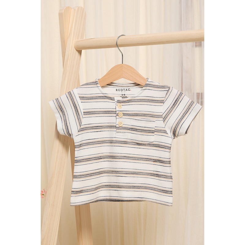 Infant Boys White Striped Henley T-Shirt
