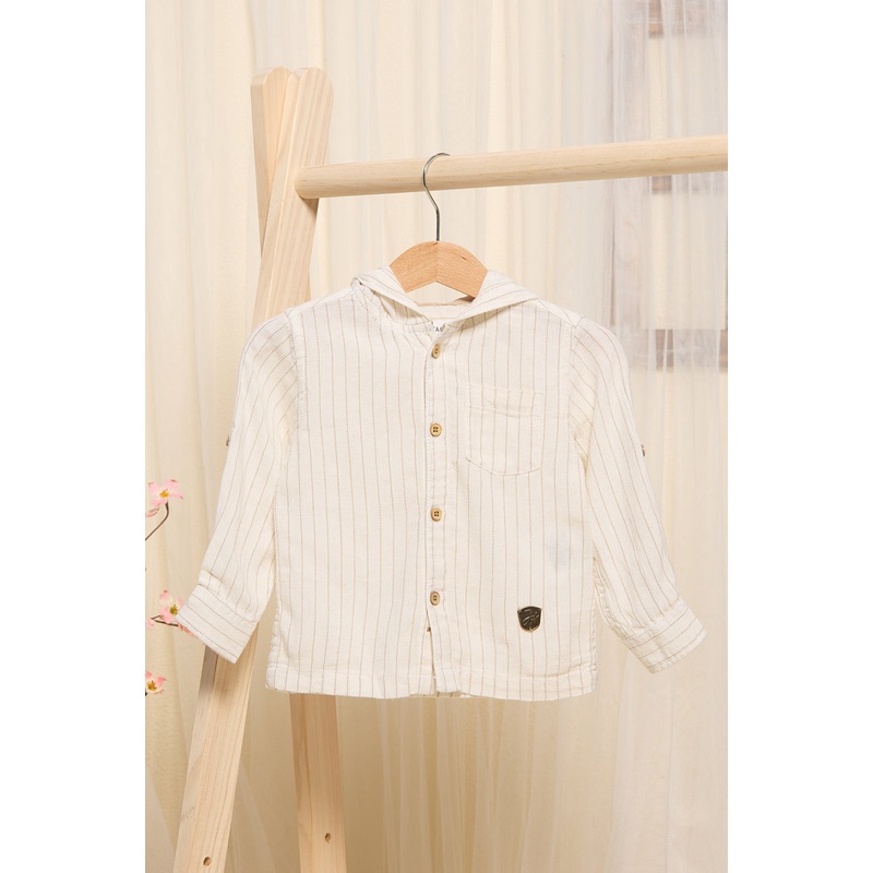 Infant Boys White Striped Hooded Shirt