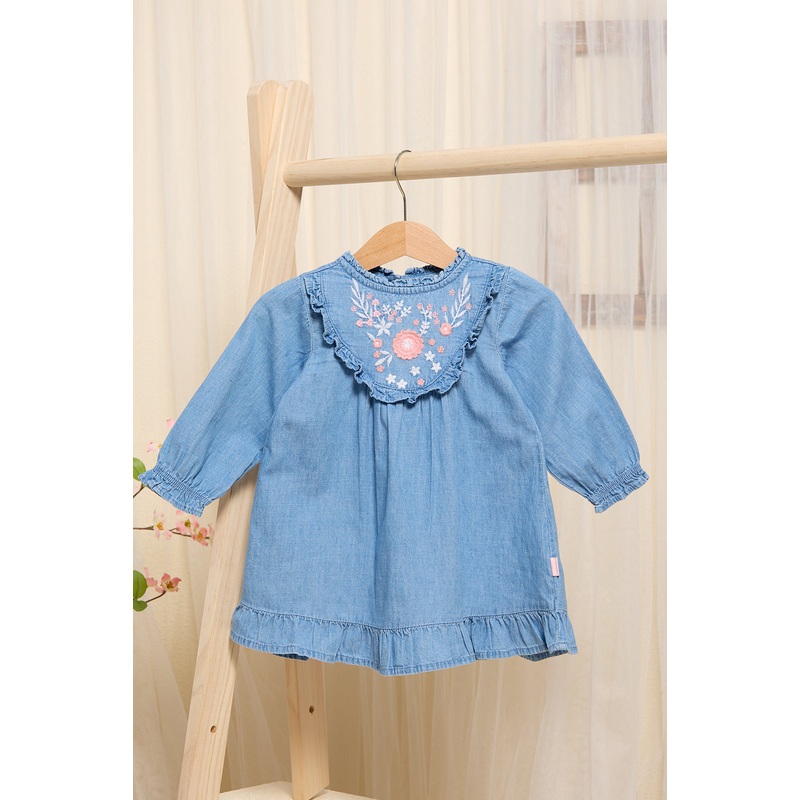 Infant Girls Blue Denim Embroidered Dress