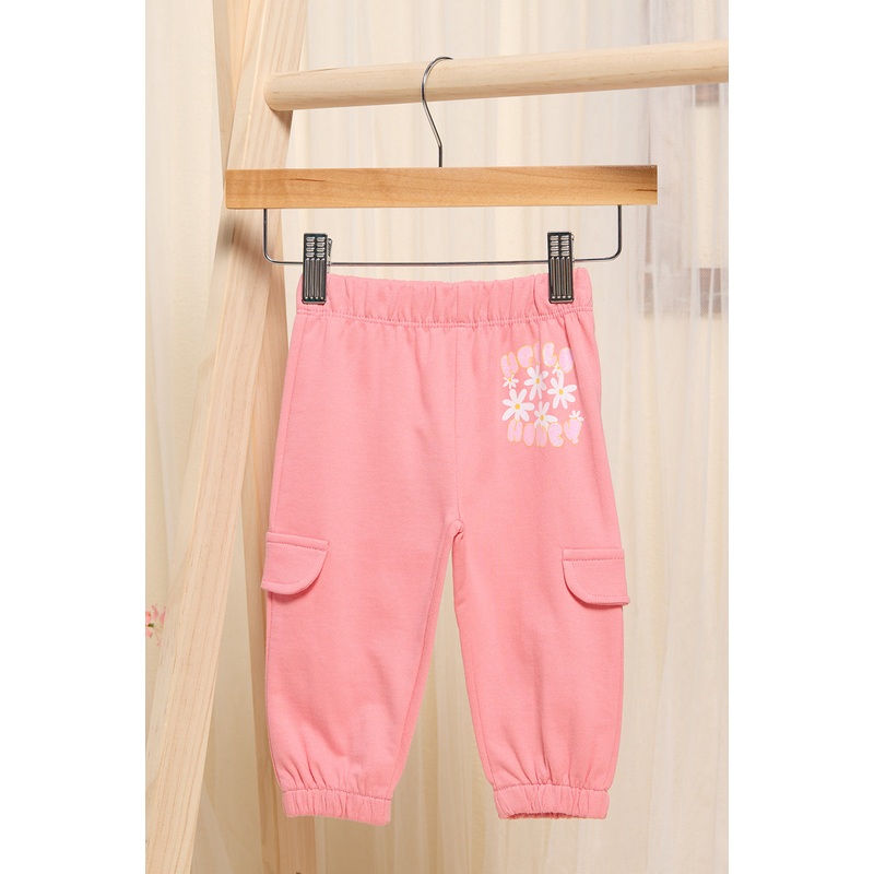 Infant Girls Orange Coral Placement Print Jogger