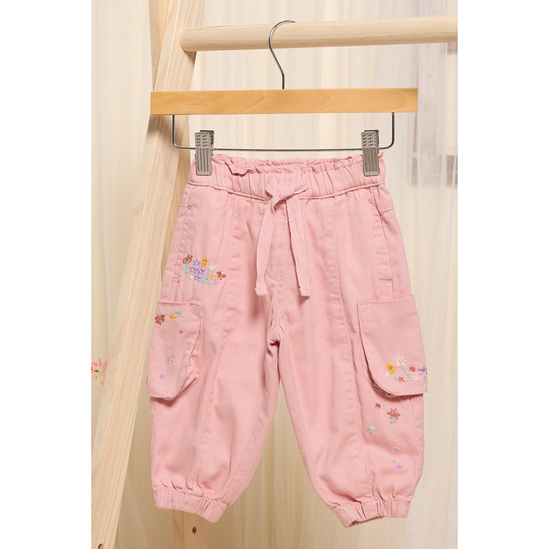 Infant Girls Pink Embroidered Trousers