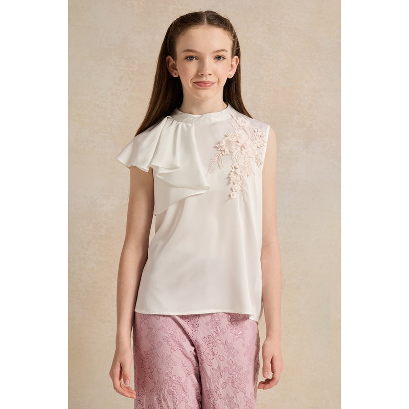 Senior Girls White Sateen With Embroidery Top
