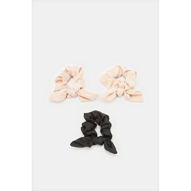 Women Beige And Black Scrunchy Set (3 Piece)