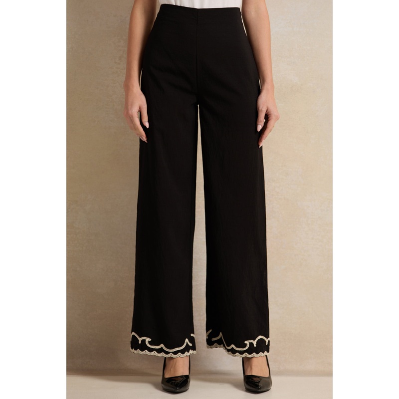 Women Black Embroidered Trousers