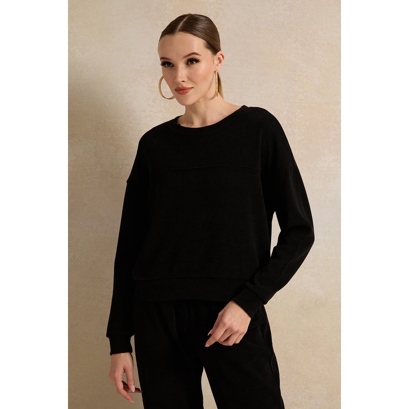 Women Black Ribbed Sweatshirt|UK8|UK10|UK12|UK14|UK16|UK18
