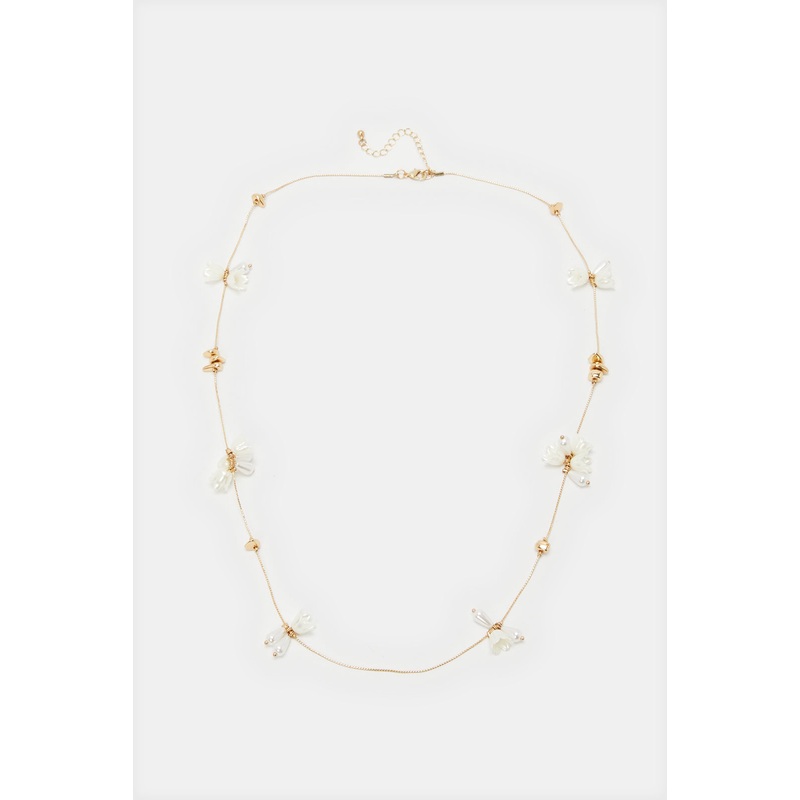 Women Gold And White Embellished Necklace
