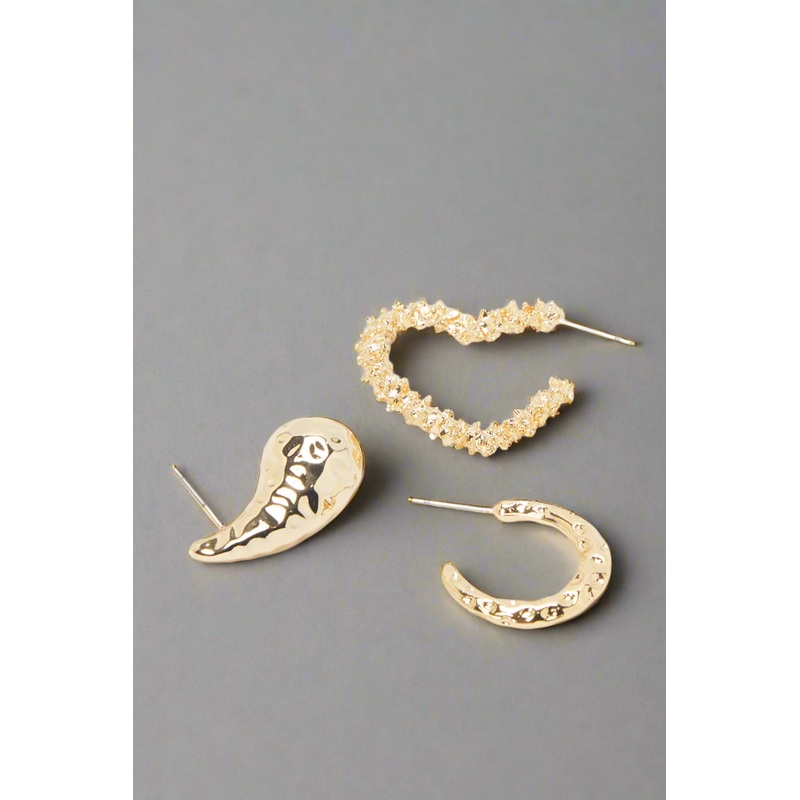 Women Gold Embellished Earrings (3 Pairs)