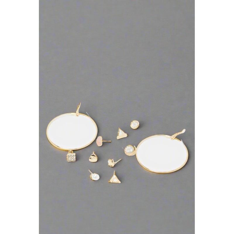 Women Gold Embellished Earrings Set (12 Pairs)