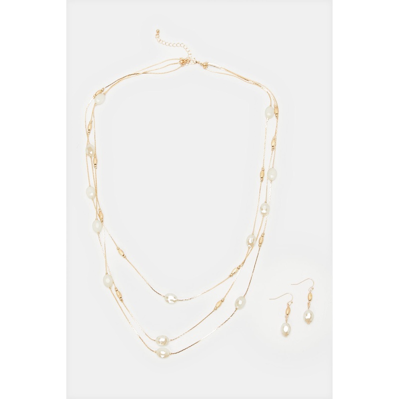 Women Gold Embellished Necklace And Earrings Set (2 Piece)
