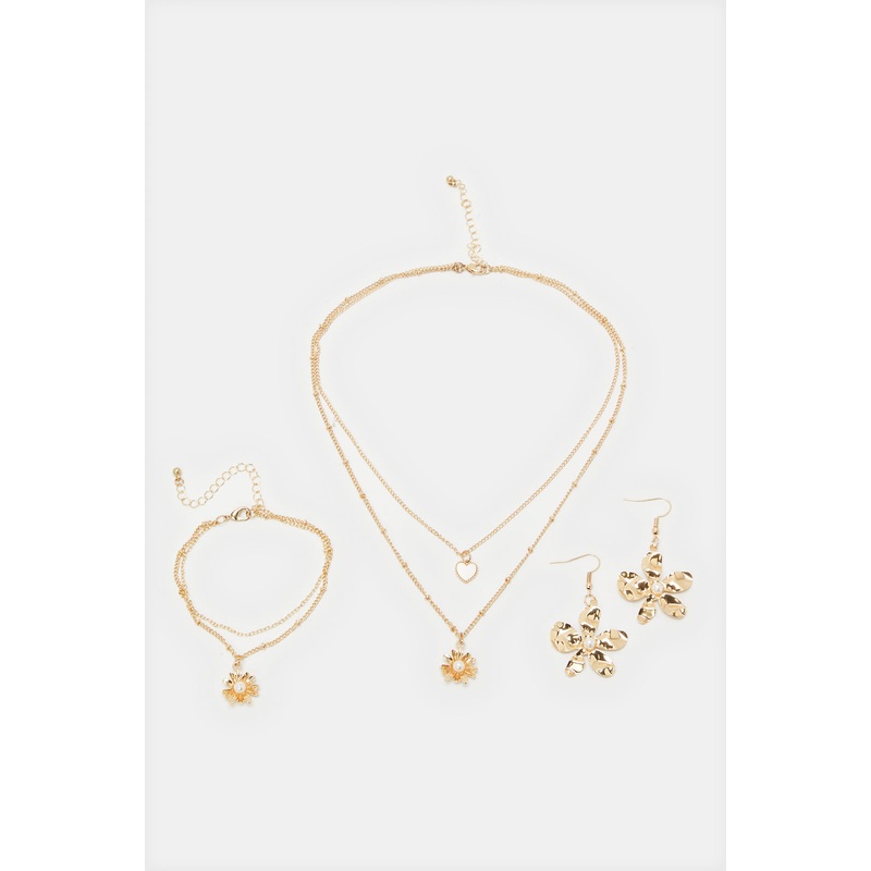 Women Gold Necklace And Bracelet And Earrings Set (3 Piece)