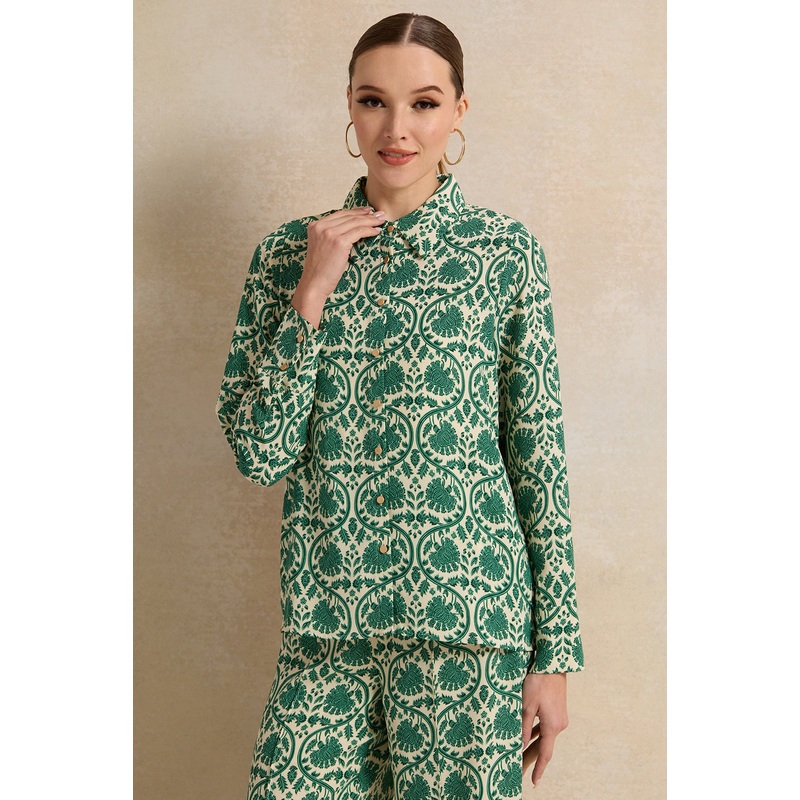 Women Green Printed Shirt Blouse