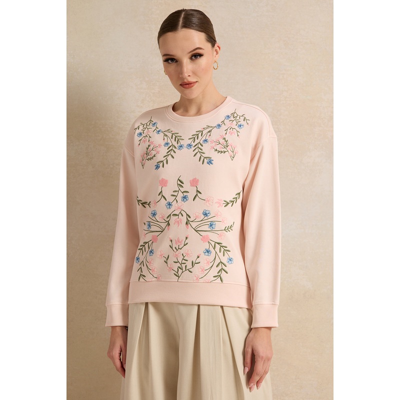 Women Ivory Embroidered Sweatshirt