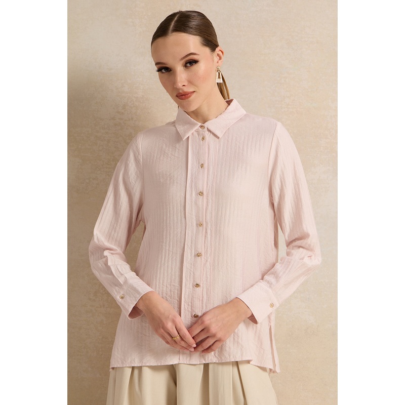 Women Pink Buttoned Down Shirt Blouse