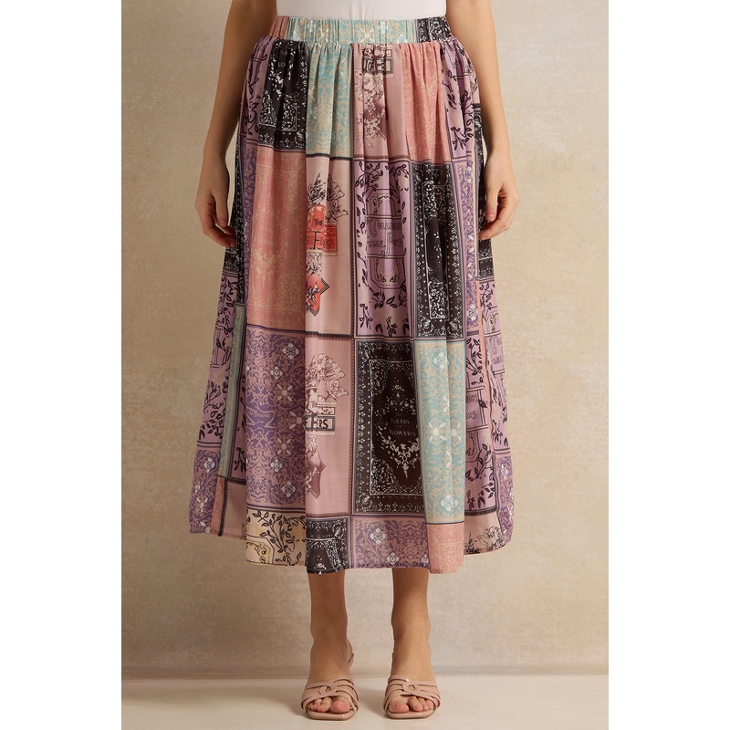 Women Purple Printed Gathered Skirt