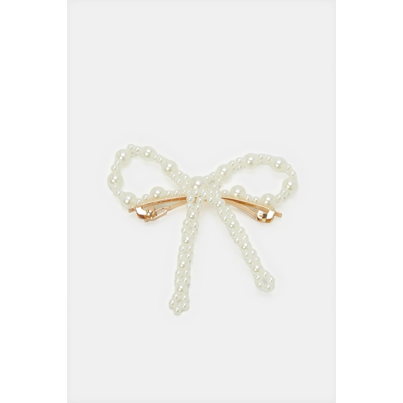 Women White Embellished Hair Clip