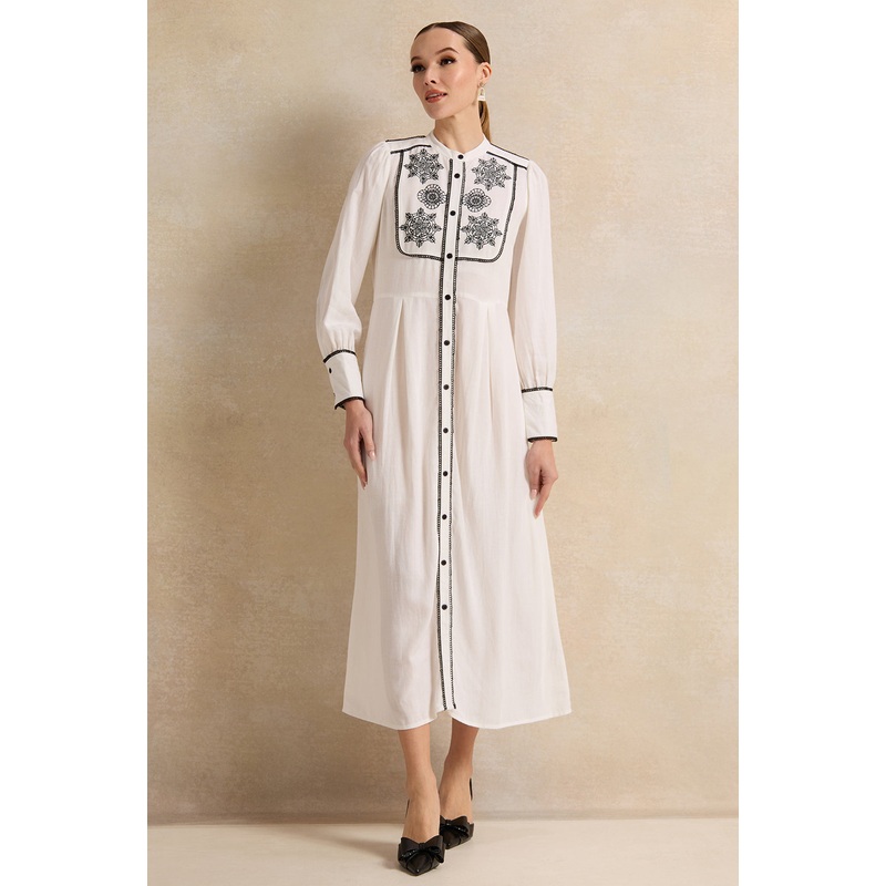 Women White Embroidered Long Dress