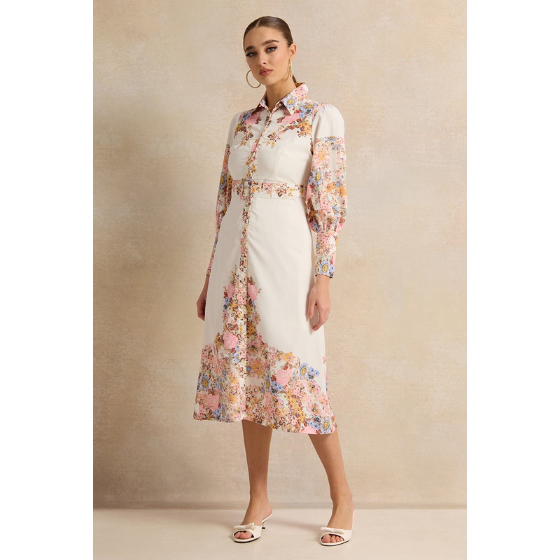 Women White Printed Shirt Dress