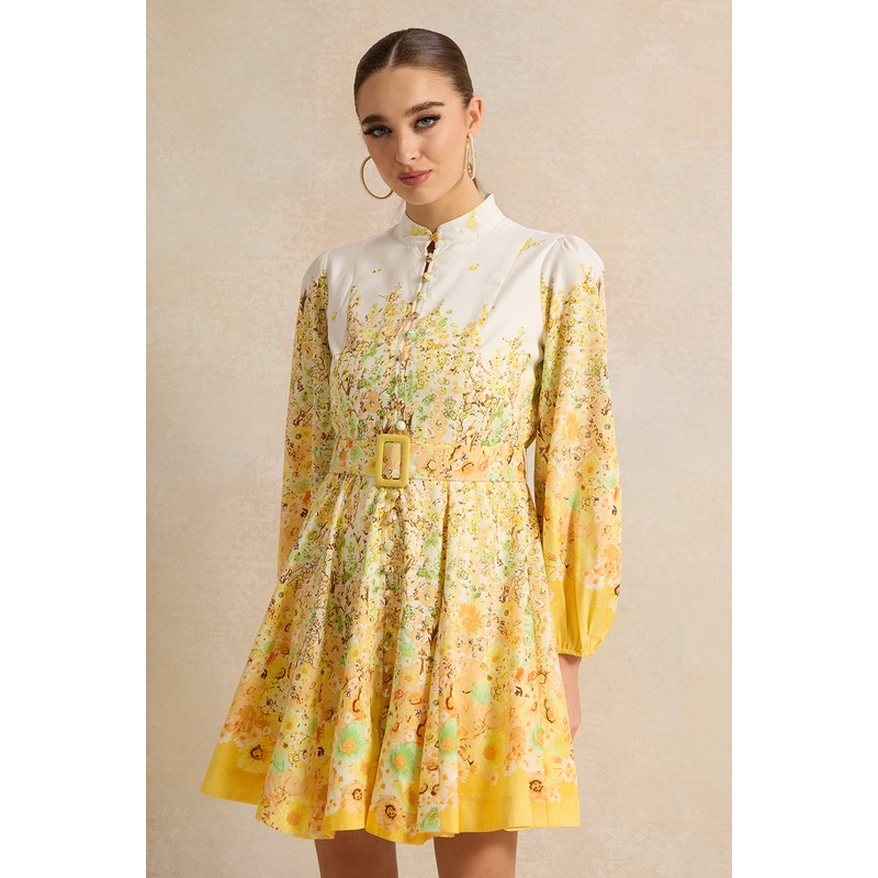 Women Yellow Printed Mini Dress