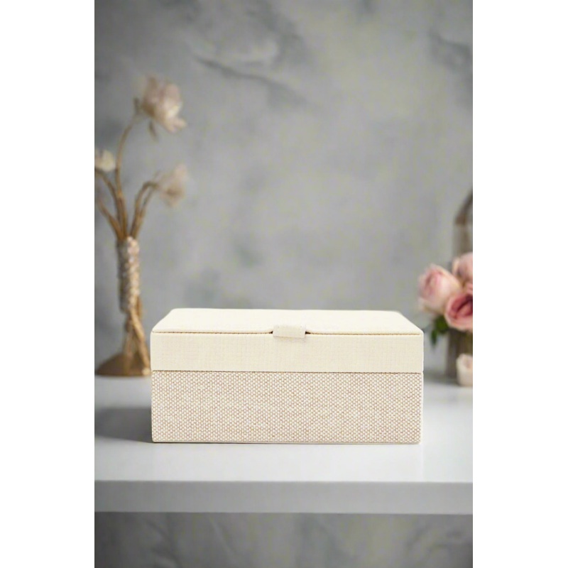 Beige Embellished Jewellery Box With Mirror