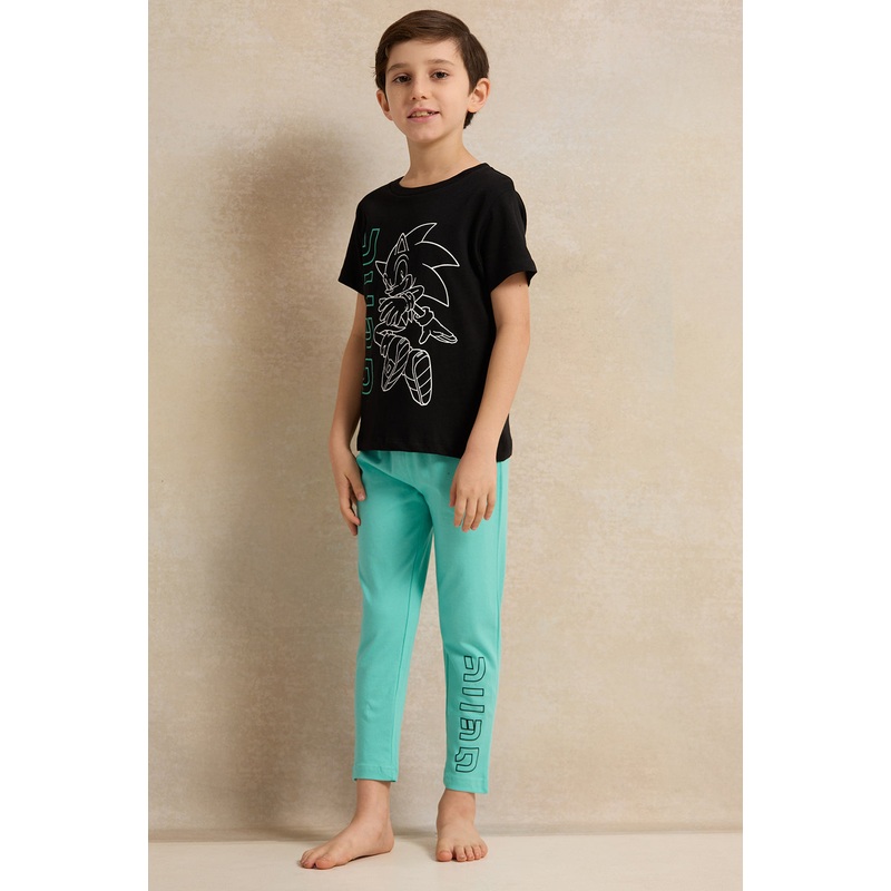 Boys Black And Green Sonic Print Pyjama Set (2 Piece)