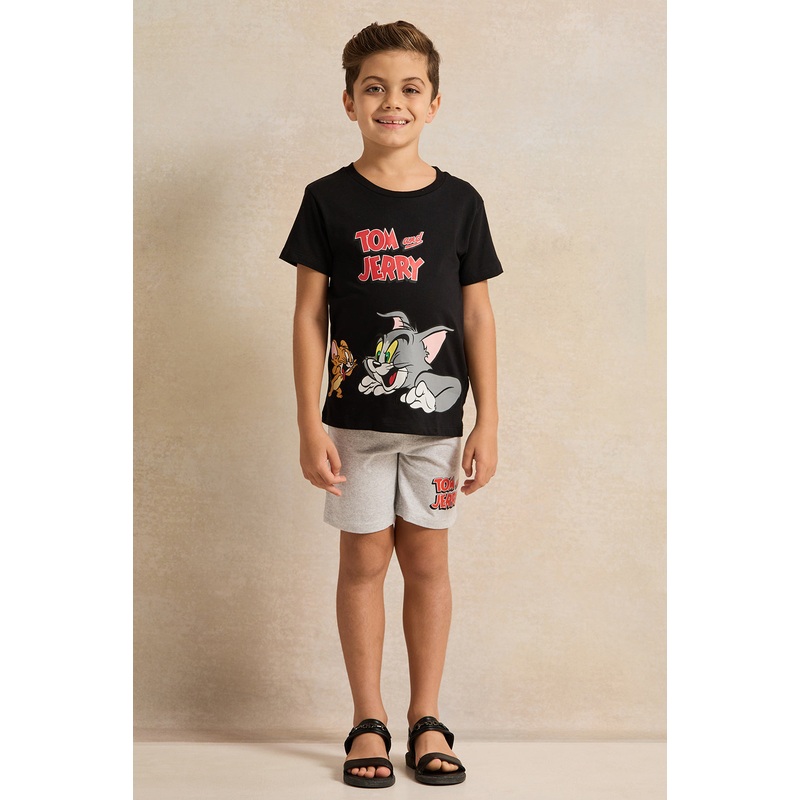 Boys Black And Grey Tom And Jerry Casual Set (2 Piece)
