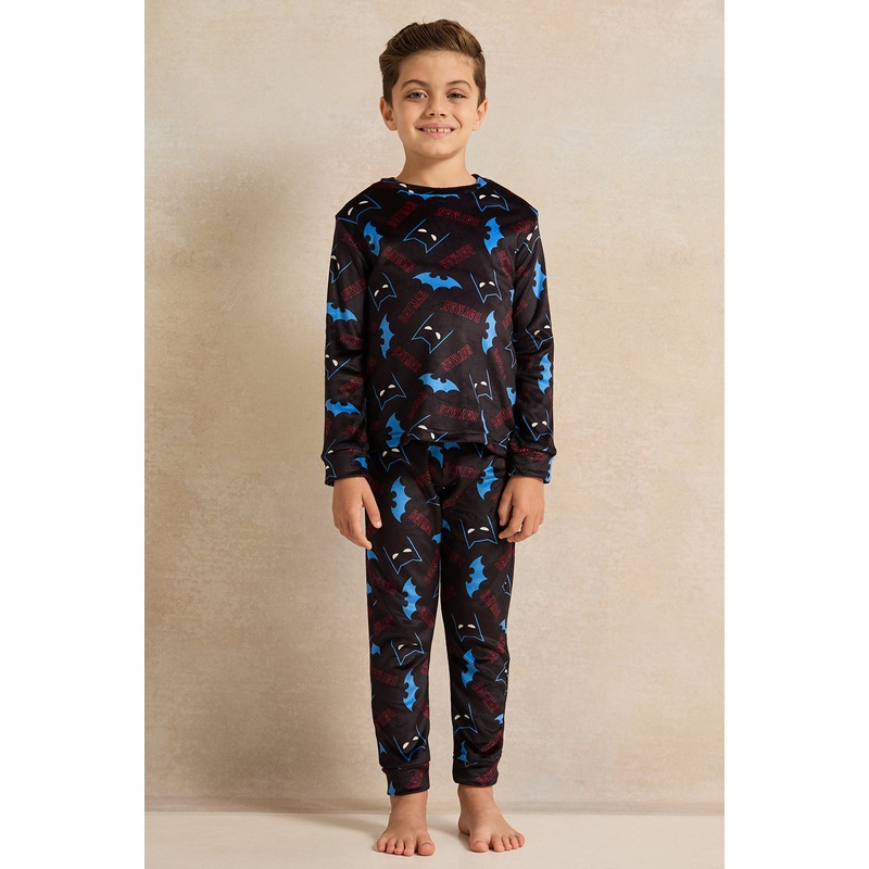 Boys Black Printed Pyjama Set (2 Piece)
