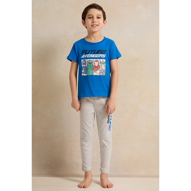 Boys Blue And Grey Avengers Print Pyjama Set (2 Piece)