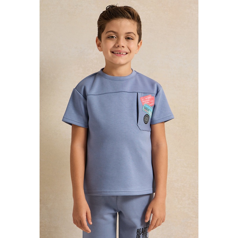 Boys Blue Printed Short sleeve T-shirt