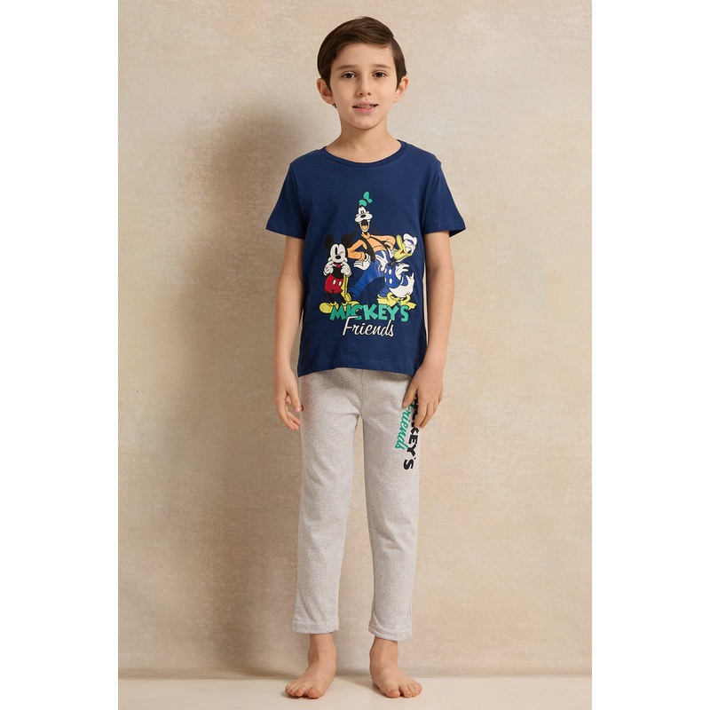 Boys Navy And Grey Mickey Print  Pyjama Set (2 Piece)