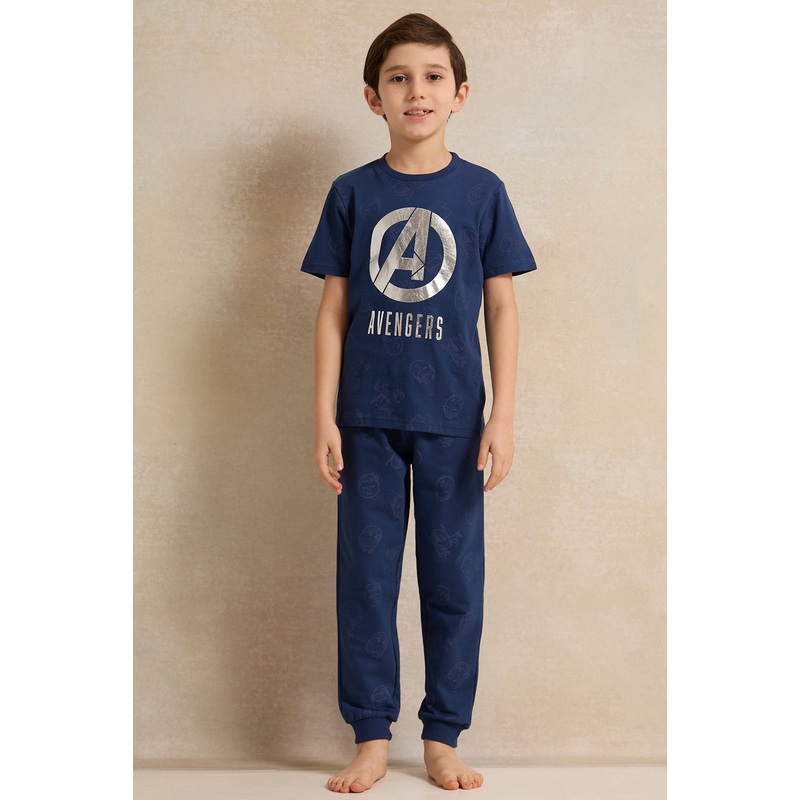 Boys Navy Avengers Printed Pajama Set (2 Piece)