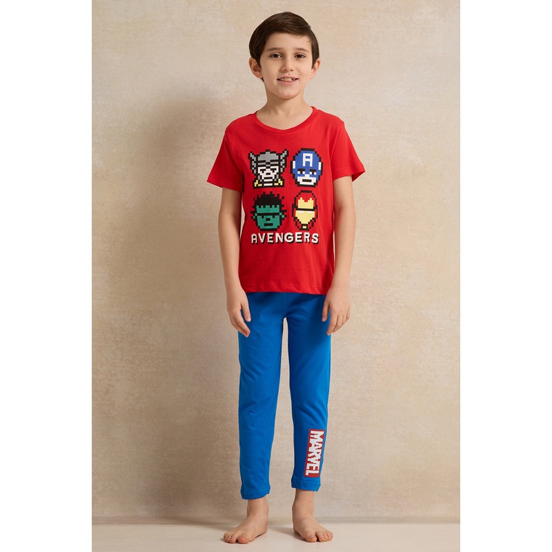 Boys Red And Blue Avengers Print Pyjama Set (2 Piece)
