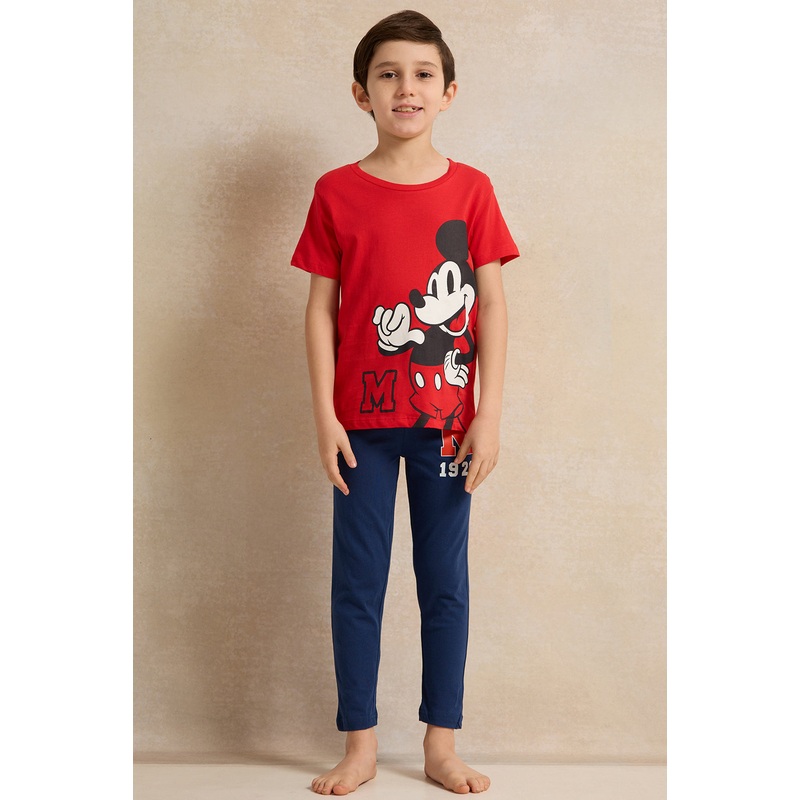 Boys Red Mickey Print Pyjama Set (2 Piece)