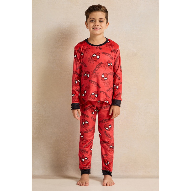 Boys Red Printed Pyjama Set (2 Piece)