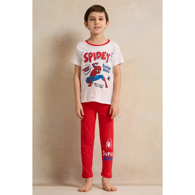 Boys White And Red Spiderman Print Pyjama Set (2 Piece)